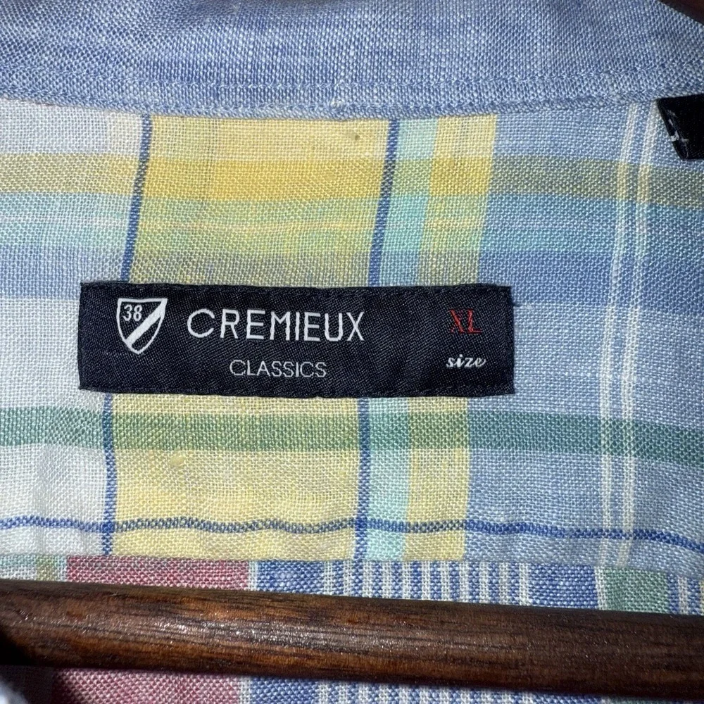 Cremieux Classics Men's‎ XL Rainbow Pastel Plaid Check ButtonUp Shirt 100% Linen